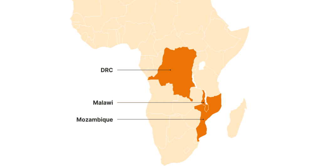 Impacted countries include DRC, Malawi, Morocco, and Mozambique